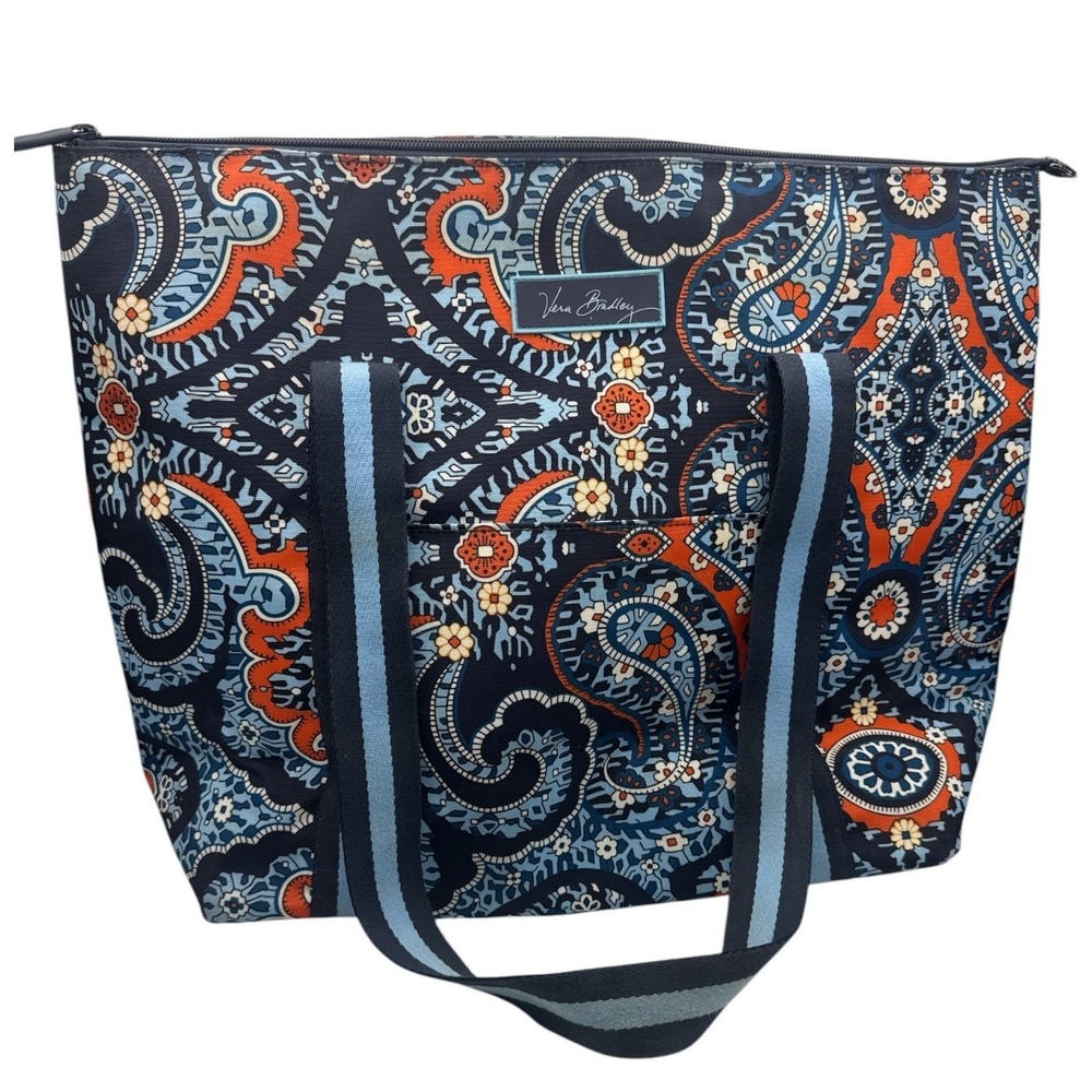 Vera Bradley Cooler Tote Bag Women Large Blue Orange Paisley Zip Top Pocket